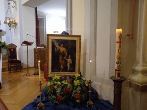 Bendición y recepción de nuevos cuadros y reliquia de patronos, Santo Ángel Custodio y San Juan Bosco
